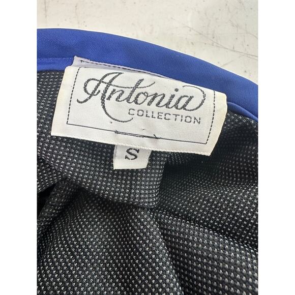 Vintage 80s Glam Cocktail Prom Dress Womens Small Black Blue Short Bow Ruffle - Picture 8 of 12